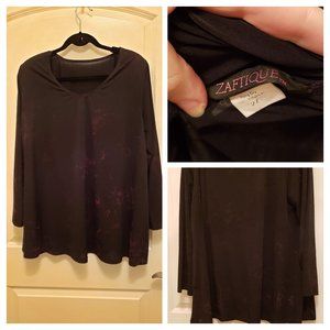 Long sleeve black & pink burnout blouse plus size